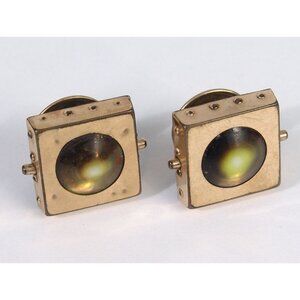 Vtg HA & Co Tiger's Cat Eye Swivel Snap Cufflinks Gold Plated Edwardian 1910s